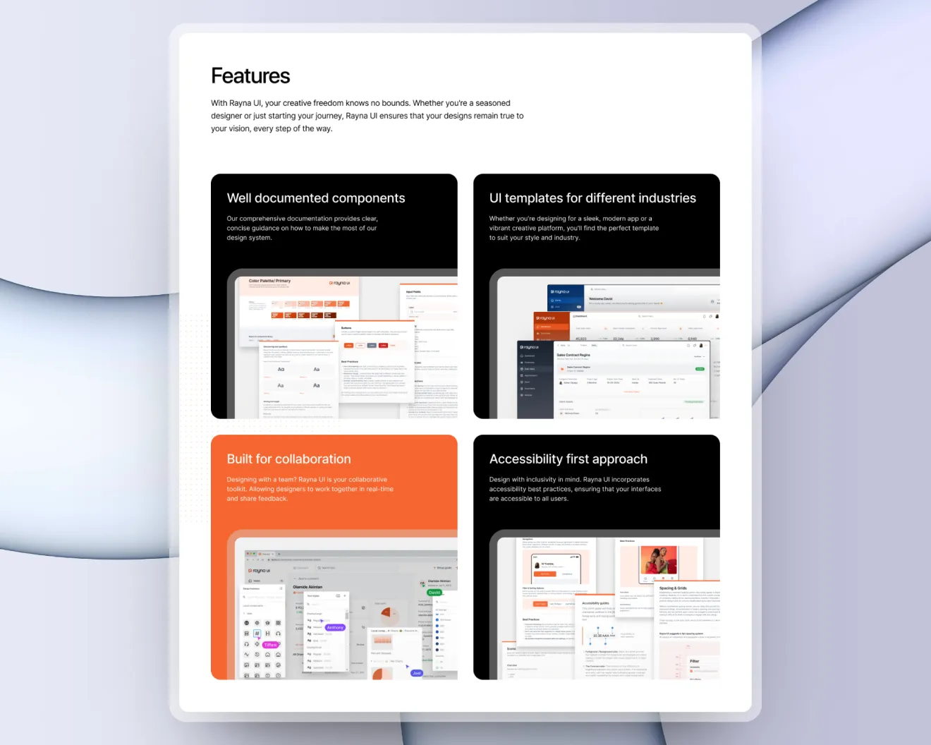 Rayna UI Design System Site Mockup